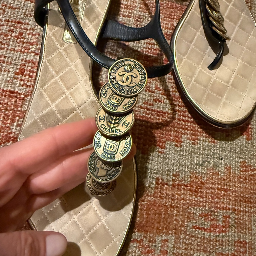 Chanel Black and Gold coin strap Women's Sandals - Picture 2 of 5